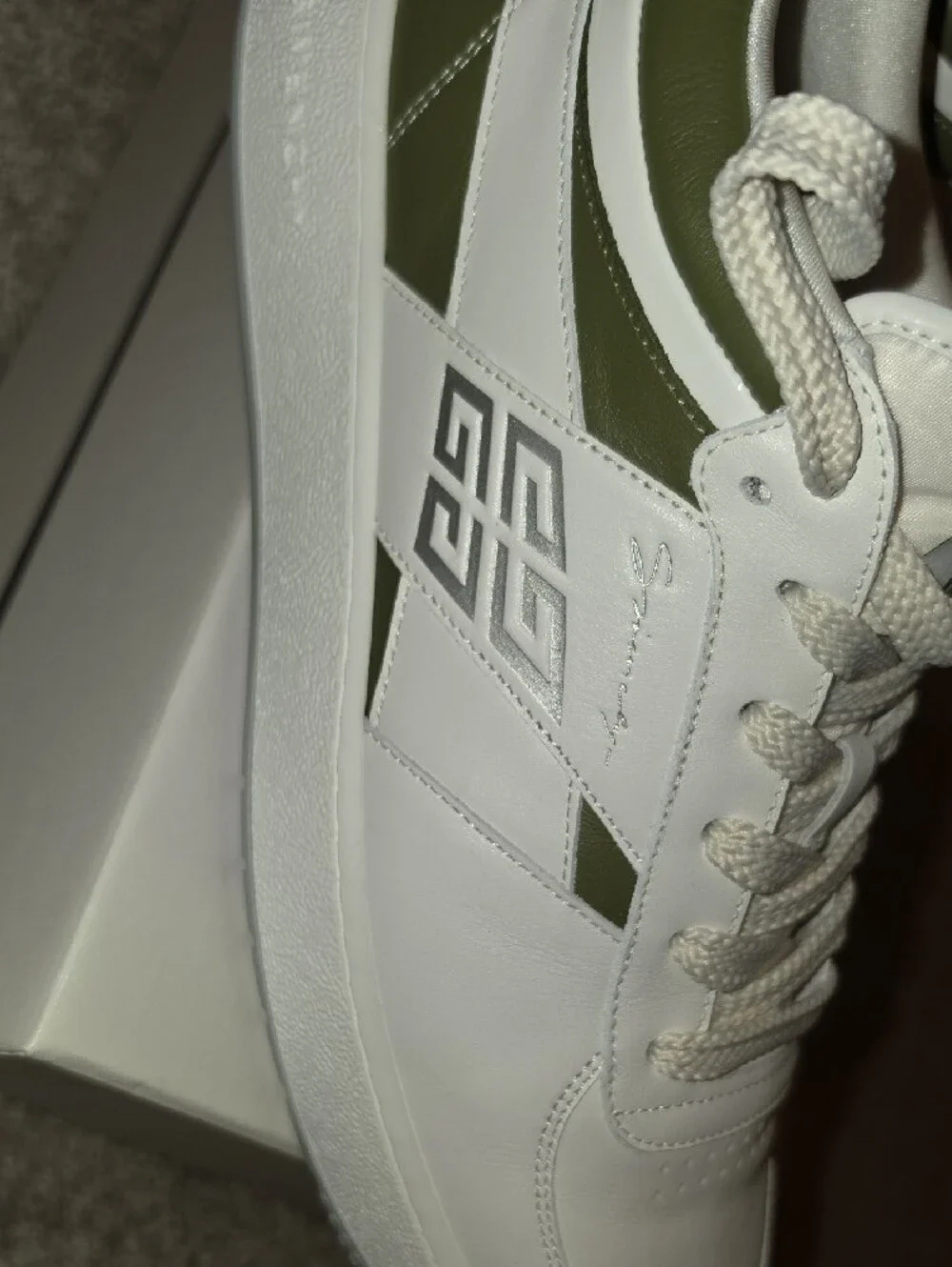 Brand New Givenchy Low-Top Leather Sneakers in White with Khaki Accents